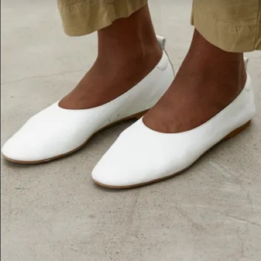 EVERLANE Italian Leather Day Glove Flat Shoes Cap Toe White Women's Size 8